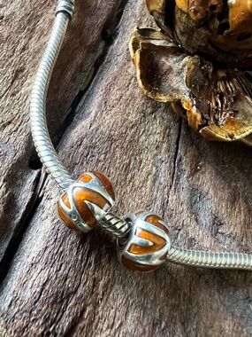 1x Authentic Chamilia Charm Peaks Of Bronze Sterling Silver Bead Brown Enamel